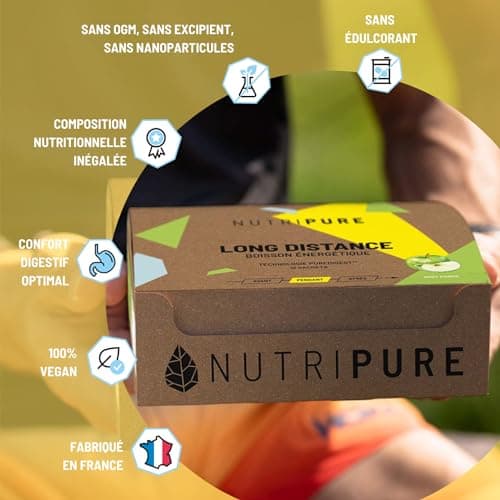 Nutripure | Boisson Énergétique Long Distance | Endurance, Récupération, Confort Digestif | Maltodextrine, Fructose, BCAA, Vitamines, Électrolytes | Goût Pomme | 40gr x 12