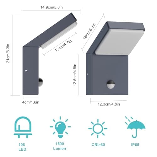 Klighten Applique Exterieur 24W LED avec Détecteur de Mouvement, Éclairage murale Imperméable IP65 Lampe Exterieur Moderne pour Terrasse Entrée Jardin, 1500LM, Anthracite, Blanc Naturel 4000K