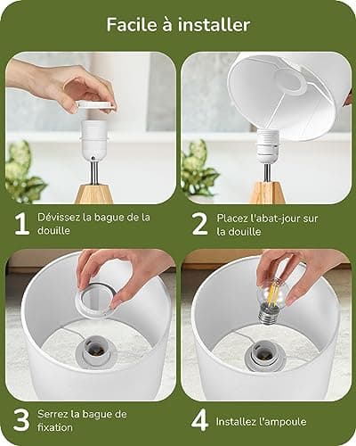 EDISHINE Lampe de Chevet Lot de 2, E27 Douille, Trépied Vintage, Ampoule Incluse, 36 x 20 x 20 cm, Lampe de Table en Bois pour Chambre à Coucher, Salon, Hôtel, Abat-jour en Lin Blanc