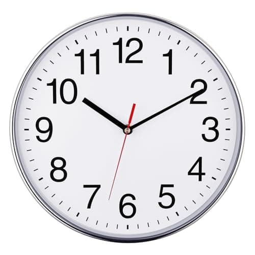 Plumeet Grande Horloge Murale, 30cm Horloge Murale Décorative de Qualité, Mécanisme Silencieux à Quartz, pour Maison/Cuisine/Bureau/École,Fonctionne sur Pile (Chrome)