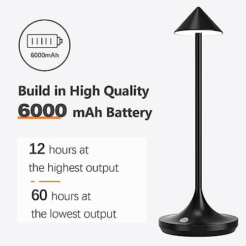 Hapfish lampe de table sans fil rechargeable LED, 6000mAh lumiere bureau élégante et simple, 3 températures de couleur, dimmable, pour chevet, restaurant, exterieur, terrasse, interieur, cuisine