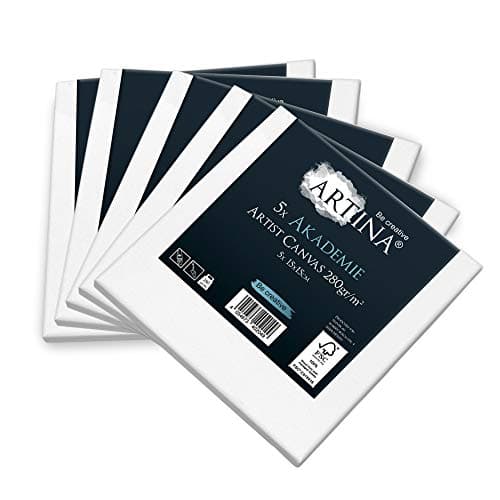 Artina Set de 5 Canvas Toile Peinture 15x15 cm – Tableau Peinture Châssis Entoilés en Bois FSC© – Tableau Toile a Peindre Blanche 100% Coton 280g/m2 – Toiles Stable Petite Toile Peinture – Akademie