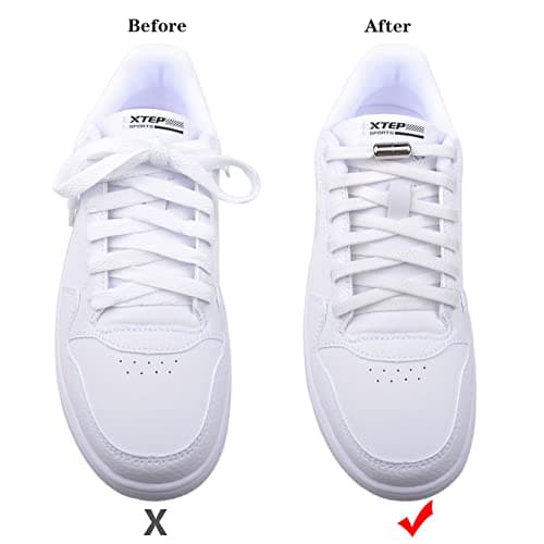 Olukssck 2 Paires Élastiques Lacets Plats avec Fermeture en Métal, Sans Nœuds pour Enfants et Adultes, Sport de Chaussures pour Toutes Les Chaussures, Noir