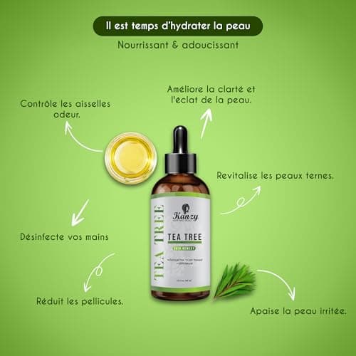 Kanzy Huile Essentielle Tea Tree Bio 60ml Naturelle Vegan Huile Arbre à Thé pour le Visage, Ongles et les Soins de la peau Huile