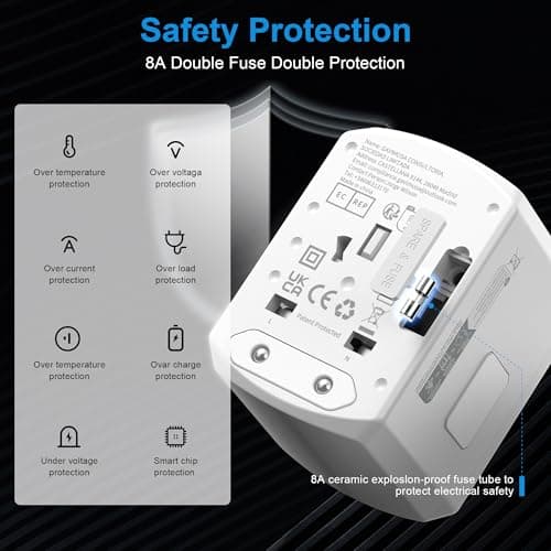Adaptateur Prise Universelle Voyage International - 5 in1 Travel Adapter Internationale avec 2 USB 2 Type C et 1 AC Universel France vers UK USA Australie Thailande Japon Yioihnm
