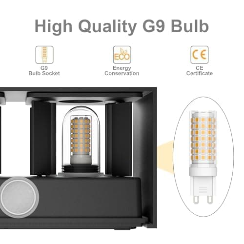 Klighten 1PCS 18W Applique Murale Extérieur avec Détecteur de Mouvement IP54 Éclairage Mural Intérieur avec Angle de Faisceau Réglable, avec Ampoule LED G9 Remplaçable Lampe,3000K (Noir)