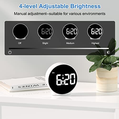 CHEREEKI Réveil Matin LED, Réveil Lumineux avec Affiche la Semaine, Fonction Snooze, 4 Luminosité Réglable, 2 Alarmes, Horloge Digitale à Piles pour Enfant, Adolescent, Personnes âgées