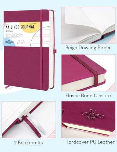 STATIONERY ISLAND Carnet Ligné A4, 320 Pages A4 Carnet de Notes, Couverture Rigide de 100 g/m2 pour Ecrire, Travailler, Etudier, Journal Intime, Myrtille