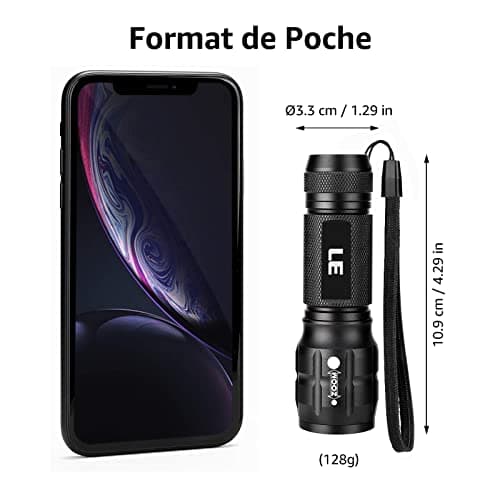 Lepro Lampe Torche Zoomable 3 Piles AAA Incluses | Lampe de poche LED puissante, étanche IPX4, corps en aluminium, compacte, pour camping, randonnée, urgence