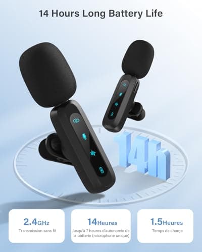 WARM BOX Microphone de Lavalier sans Fil pour iPhone,iPad,téléphone Android,2-Pack Mini Microphone avec réduction du Bruit, appairage Automatique,sourdine et réverbération pour