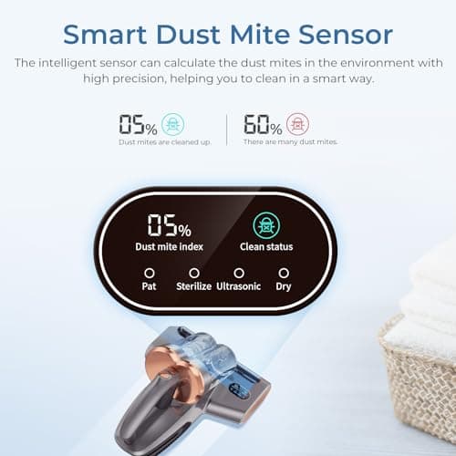 JIGOO S300 Pro Aspirateur Anti-Acariens avec Capteur d'Acariens et Affichage LED Intelligent, 500W Aspirateur Matelas avec Lampe UV, pour Allergiques, Élimine des Allergènes de Matelas et Canapés