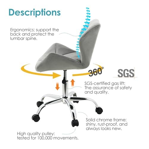 HNNHOME® Chaise de bureau moderne pivotante en tissu rembourré pour maison, bureau, hauteur réglable