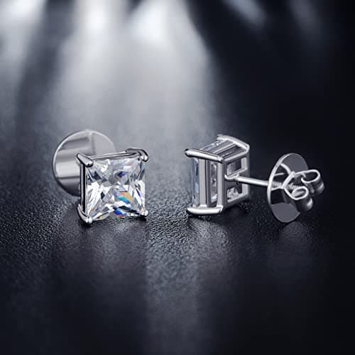 Boucle d'oreille homme carre Boucle d'oreille homme diamant carre Boucle oreille homme brillante en or blanc a vis Clous d'oreilles homme en zircone Boucles d'oreilles a vis 4mm