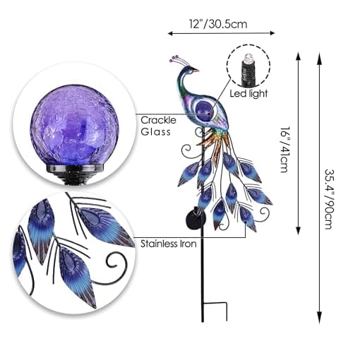 TERESA'S COLLECTIONS Lampe Solaire Exterieur Jardin,Decoration Jardin Exterieur, Statue Paon de Jardin en Métal 80cm, Éclairage Solaire à LED, Décoration de Jardin, Éclairage de Jardin, Cadeau Femme
