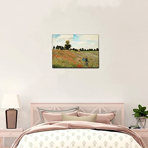 Giallobus - Cadre - Claude Monet - Champ de Coquelicots 2 - Toile à Cadre Standard - 70x50 - Prêt à accrocher - Peintures Modernes pour la Maison