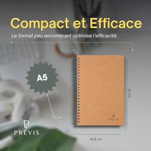 PREVIS X4 Carnet de Notes A5 Feuille Blanche 100% Recyclée - Lot de 4 Petit Cahier de Note A5 avec Anneaux - Idéal pour les Devoirs, le Travail, la Détente et le Déstressage de l'Esprit