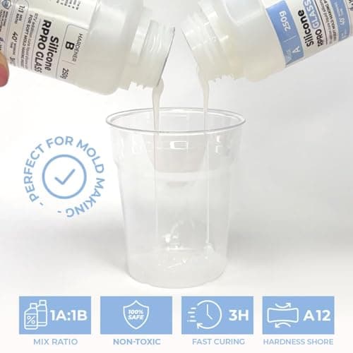 Caoutchouc de Silicone Traslucide 1:1 pour Moulage R Pro Glass, Non Toxique, pour moules durs et Compatible avec Les résines, la Cire, Le plâtre et d'autres matériaux (500 GR)