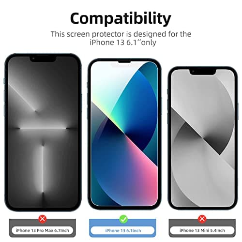 NEW'C Lot de 4, 2 x Verre Trempé pour iPhone 13 (6,1), et 2 x Protection Caméra Arrière - sans Bulles d'air -Ultra Résistant - Dureté 9H Glass