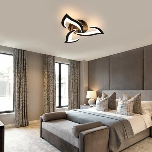 Comely Plafonnier LED, Luminaire Plafonnier 58cm 36W 4000LM, Lustre Salon Moderne, Lampe de Plafond de Pétale pour Salon Chambre Cuisine Salle à Manger, Lumière Blanche Chaude 3000K, Noir