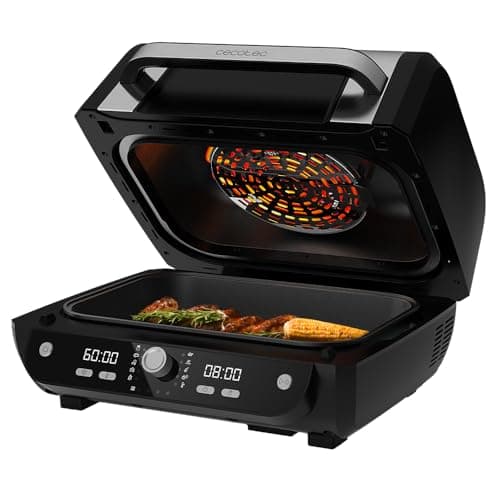 Cecotec Friteuse à air sans huile Cecofry FireDome 8000 Pro 1700 W Double Résistance, 4 Niveaux Grill, 12 Modes Prédéfinis, Température et Temps Réglables, Pack d'accessoires