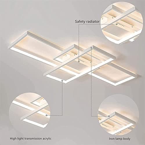Plafonnier LED Moderne Pour Salon - Intensité Variable Avec Télécommande - Design Rectangulaire Créatif Éclairage Décoratif Pour Chambre À Coucher Salon Salle Lustre,Blanc,80x45x9cm
