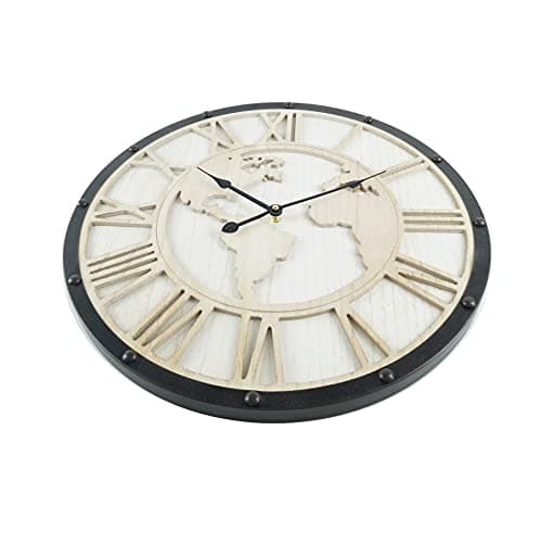 Rebecca Mobili Grande Horloge Murale, Horloge Monde Rétro, Noir Blanc Shabby, Chiffres Romains - Mesures : 50 x 50 x 5 cm (H x L x P) - Art. RE6594