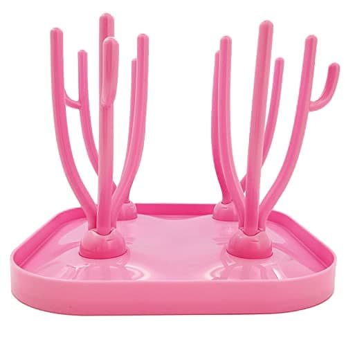 Spldsun Séchoir Bouteille, PP Support Biberon, Support Séchage Bouteille Amovible, pour Tasses, Bouteilles, Couvercles, Cuillères (Rose)