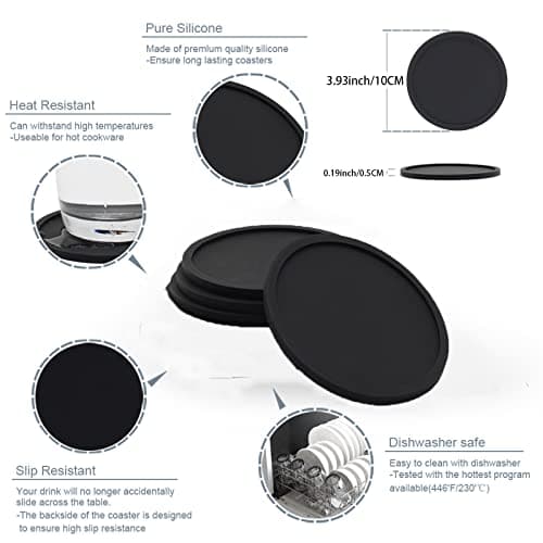 JCKD Lot de 4 dessous de verre circulaires en silicone, antidérapants, pour café, bière, bouteilles, boissons, maison et bar