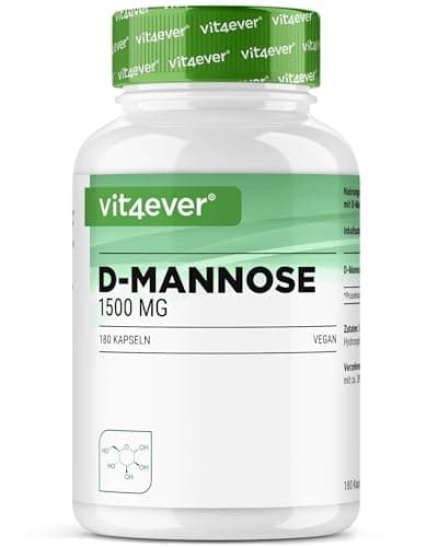 D-Mannose - 180 gélules - 1500 mg par portion journalière - Premium : Issu de la fermentation de légumes - Hautement dosé - Naturel - Végétalien