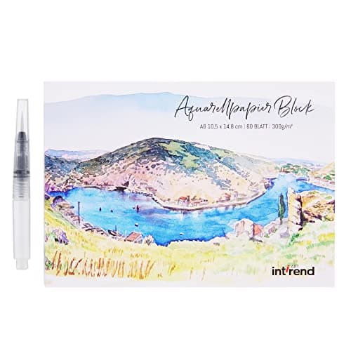 int!rend Carnet de Papier Aquarelle A6-60 Feuilles 300g - inclus 1 Stylo Pinceau à Réserve d'Eau - Materiel Dessin pour Peinture Aquarelle