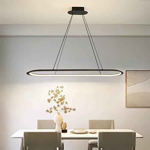 Suspension ovale moderne de table à manger, lustre, 100 cm, lampe suspendue à intensité variable avec télécommande, luminosité réglable de 10 % à 100 %, anti-éblouissement, avec fonction mémoire /