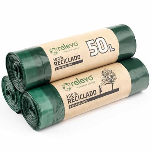 Relevo Sacs Poubelle 100% recyclés, très résistant 50 L, 30 pièces (L'emballage peut varier)