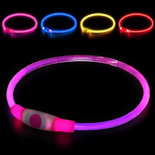 AUAUY Collier Lumineux LED pour Animaux, Rechargeable USB, Découpable, Imperméable, Réglable, pour Petits, Moyens et Grands Chat et Chien (Rose)