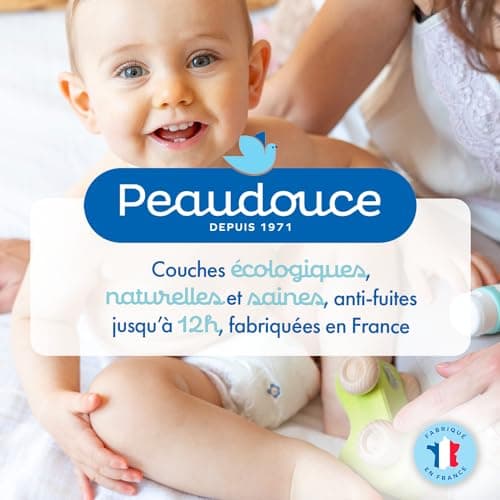 PEAUDOUCE - Sac x 48 Couches Bébé Taille 4 (7-18kg) - Ecologiques, Naturelles, Saines et Peau Douce - Fabriquées en France - Protection Anti-Fuites Jusqu'à 12 h - Non Blanchie Au Chlore