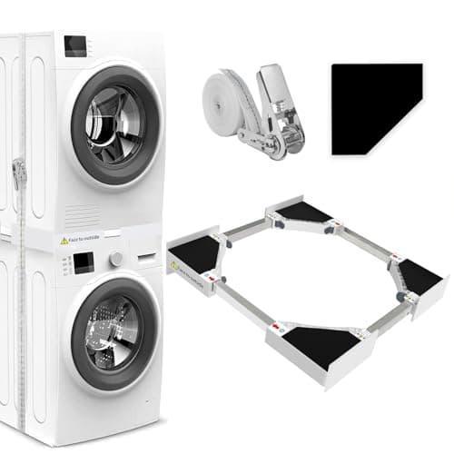 NIUXX Kit de Superposition Universel, Accessoires pour Lave-linge/Sèche-linge, Universel Cadre Intermédiaire pour Lave-linge et Sèche-linge avec Corde à Cliquet, taille réglable(46-66cm)