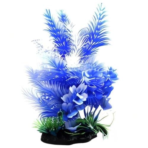 sourcing map Plante Plastique Blanc Bleu Aquarium Décor Poisson Reptile Terrarium