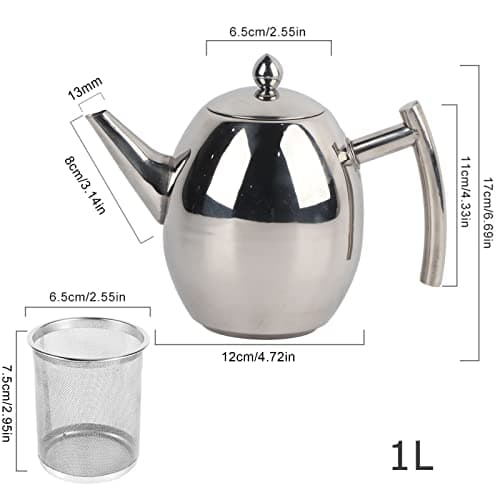 Yunxwd Théière en acier inoxydable, 1L Durable Théière En Acier Inoxydable Grande Capacité Épaissie Fond Plat Café Thé Récipient D'eau avec Filtre