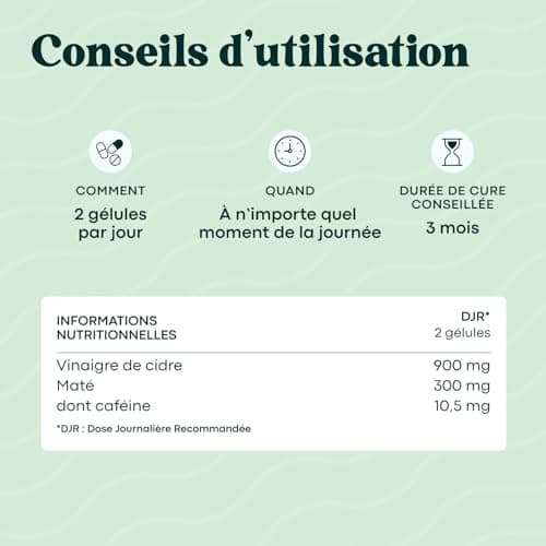 Vinaigre de Cidre avec Maté, Effet Coupe-Faim et Draineur Naturel pour la Perte de Poids, Avec Yerbé Maté, Cure de 1 mois, 60 Gélules, Fabriqué en France, Essentials by Novoma