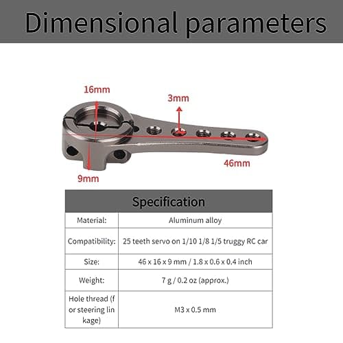 Bras de klaxon de servo de Direction, Alliage d'aluminium Long Bras de klaxon de servo de Direction 25T Compatible avec 1/10 1/8 1/5 RC Car(Titane)