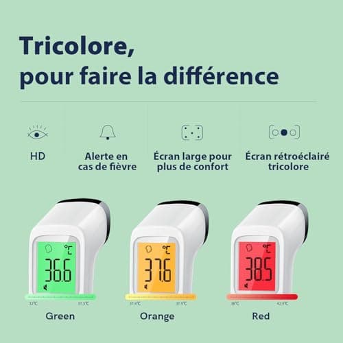 Thermomètre Frontal Sans Contact, Thermometre Bebe, Thermomètre Médical Numérique Infrarouge pour Adultes, Lecture Précise avec Ecran LCD, Mode Muet, Rappel de Mémoire (Blanche)