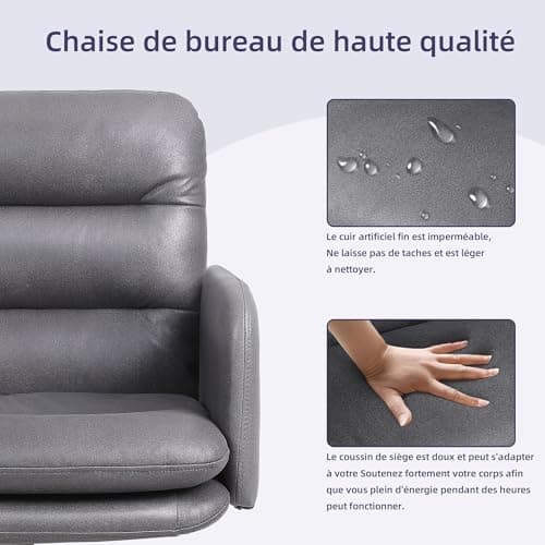 Flysky Chaise de Bureau, Chaise de Bureau rembourrée en Simili Cuir, Chaise pivotante Confortable et Respirante, Chaise réglable en Hauteur, Chaise de Bureau, Gris foncé