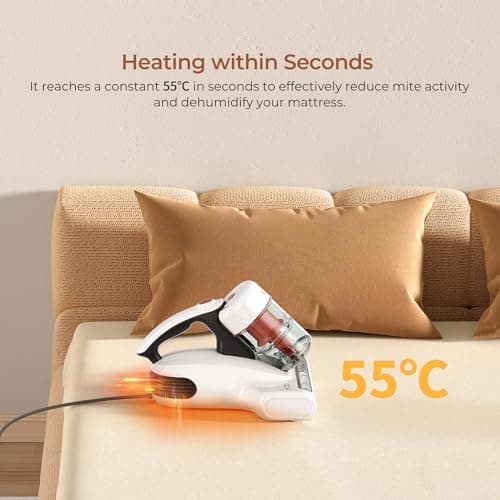 JIGOO Aspirateur Matelas Anti Acariens avec Affichage LED Intelligent, Capteur de Poussière d'acariens, lumière UV-C, Combat Les punaises de lit, Élimine 99,9% des allergènes, Spécial Allergies