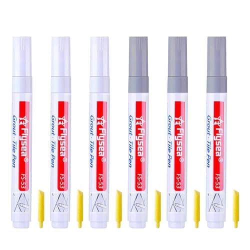 Lot de 6 goupilles d'étanchéité avec pointes de rechange, stylo de réparation de joints, stylo de réparation de carreaux, stylo de réparation d'interstices (gris clair/blanc)