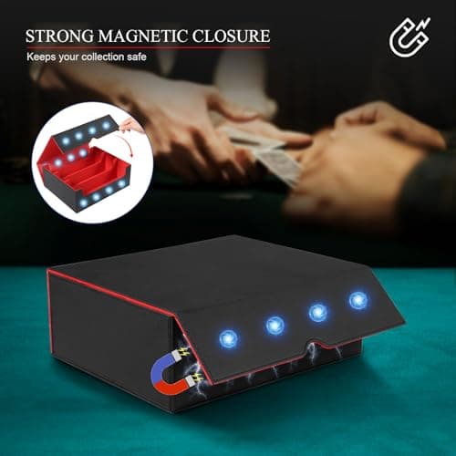 QCXWCJWD Storage Trading Cards Box Compatible avec Magic The Gathering PTCG PKM Cartes, Magnetic Deck Box pour 2400+ YGO Cartes sans Manches, Tray Long Box avec 8 Intercalaires(Noir Rouge)