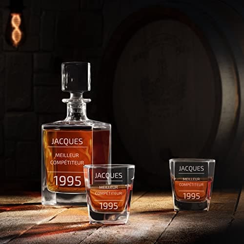 Maverton Set Whisky personnalisable - Ensemble de Carafe en verre de 810 ml et 2/4 / 6 verres de 250 ml pour lui - meilleur copain - Service Whiskey pour papa - Cadeau anniversaire homme - Année