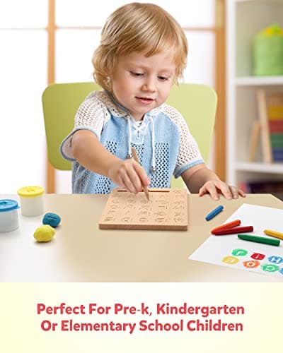 Coogam Planche de traçage de Lettre en Bois Double Face, Alphabet 123 Chiffres Cognition Montessori Apprentissage précoce STEM préscolaire Jouet Cadeau pour 3 4 5 Ans Enfants