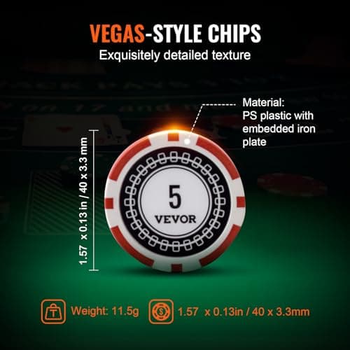 VEVOR Mallette de Poker 300 Jetons de Poker en Plastiques et Alu 11,5 g 40 x 3,3 mm avec 2 Jeux de Cartes 1 Bouton de Croupier et 2 Boutons Blind pour Blackjack Texas Jeux de Hasard Casino à Domicile