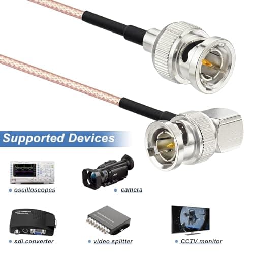 Superbat Câble SDI Vidéo 30cm Câble BNC Mâle vers Mâle à Angle Droit RG179 75 Ohms, pour Équipement Vidéo Caméra BMCC, Supporte Câble Vidéo HD-SDI 3G-SDI 4K 8K SDI (Droit à Angle Droit, 1 Pièce).