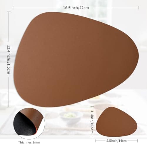 NOSTHEART Set de Table Lavable et Dessous de Verre, Set de Table Rond Cuir, Sets de Table AntidéRapants et ImperméAbles à Double Face - Lot de 8, Noir Marron