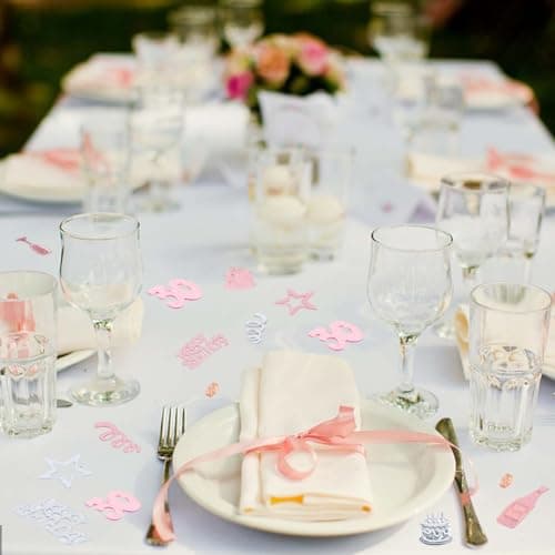 Confettis Anniversaire 1000 Pièces, RUNEAY Confettis Deco Table Anniversaire 30 Ans Confettis Paillettes HAPPY BIRTHDAY Confettis pour Deco Table, Deco Anniversaire Fête et Baby Shower Deco(Rose)